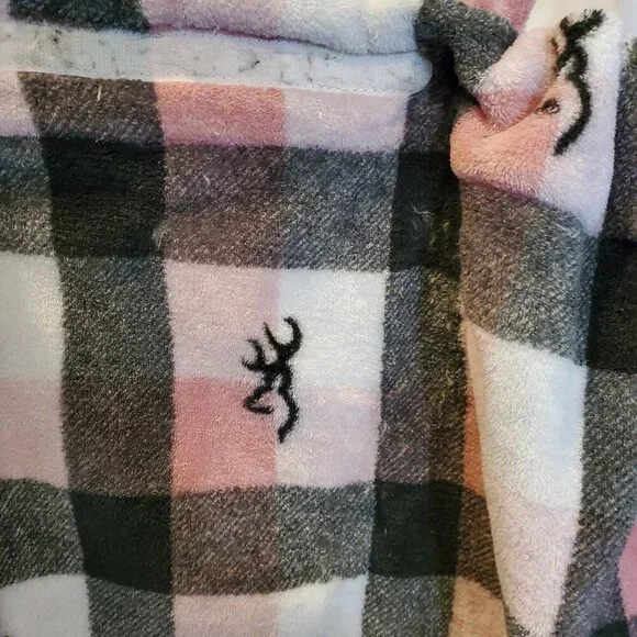 💖 Browning Pink & Gray Buckmark Plaid Plush Body Wrap/Coverup 🦌 - Picture 7 of 7
